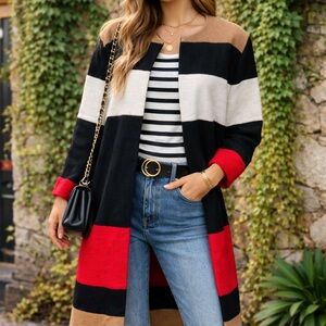 CHICO'S Longline Color Block Collarless Wool Jacket, XL/3